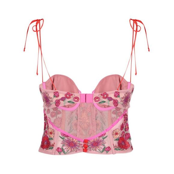 For Love And Lemons Kaylee Pink Floral Crop Top Bustier Embroidered Size Medium - Picture 4 of 12